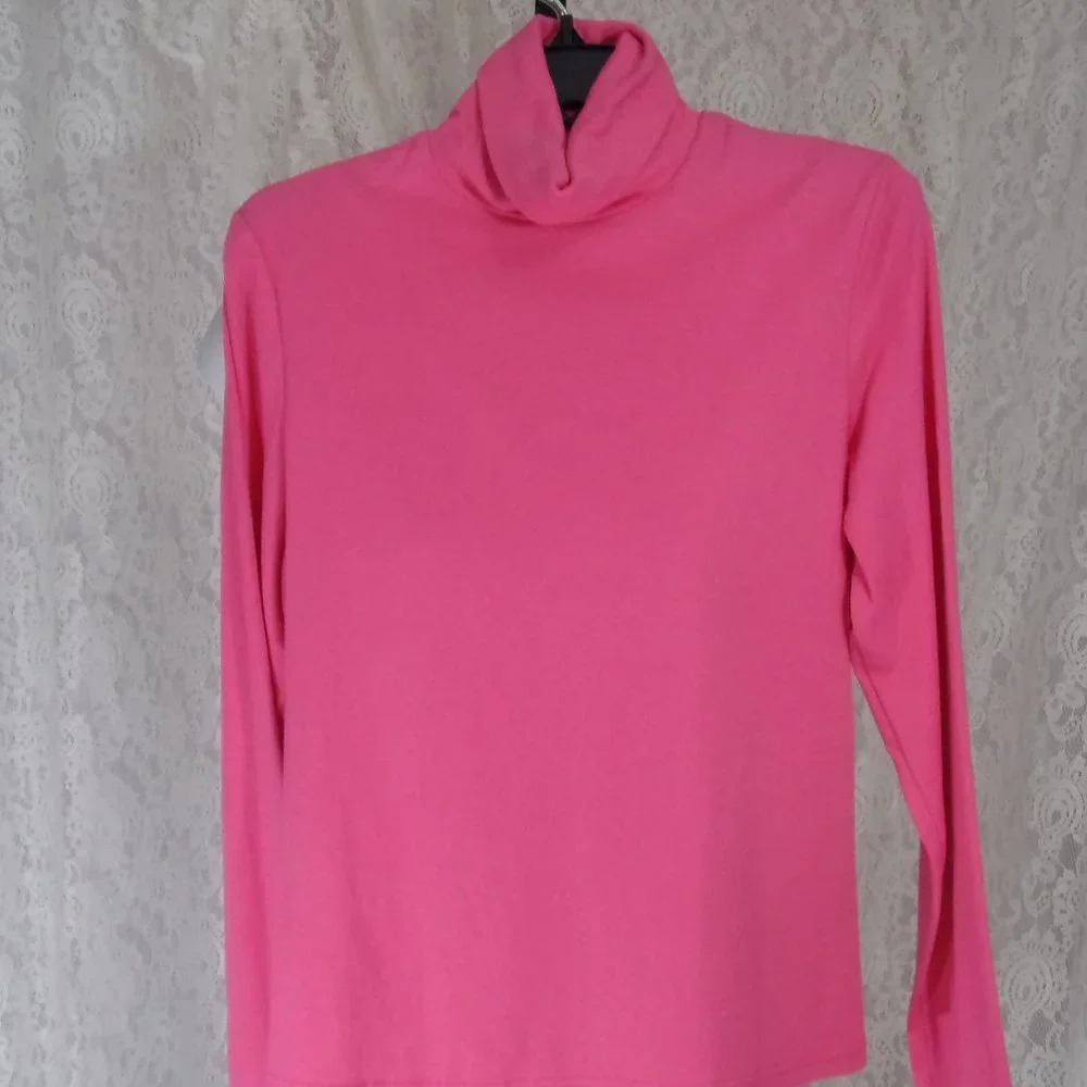 NY & CO Hot Pink Turtleneck Cotton Blend Top Size XL   NWOT